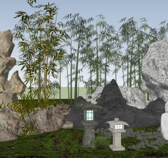 中式其他小品 假山竹子 枯山水